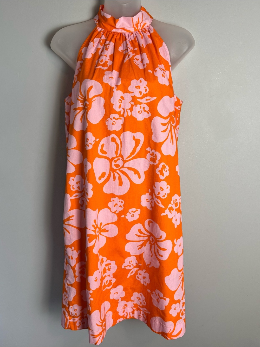 J. Crew Hawaiian Floral Printed Cotton Orange Halter Neck Dress Size 2